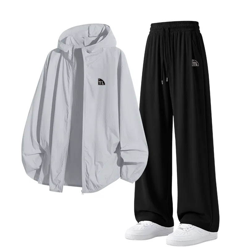 Детский комплект спортивной одежды с защитой от солнца Tonlion, Light Grey Heather And Black
