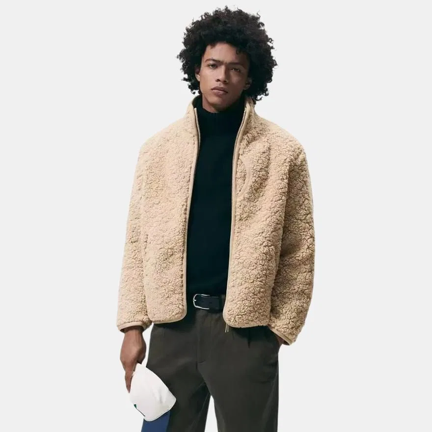 Мужской флисовый топ с воротником-стойкой и начесом ZARA, Beige — фото 4
