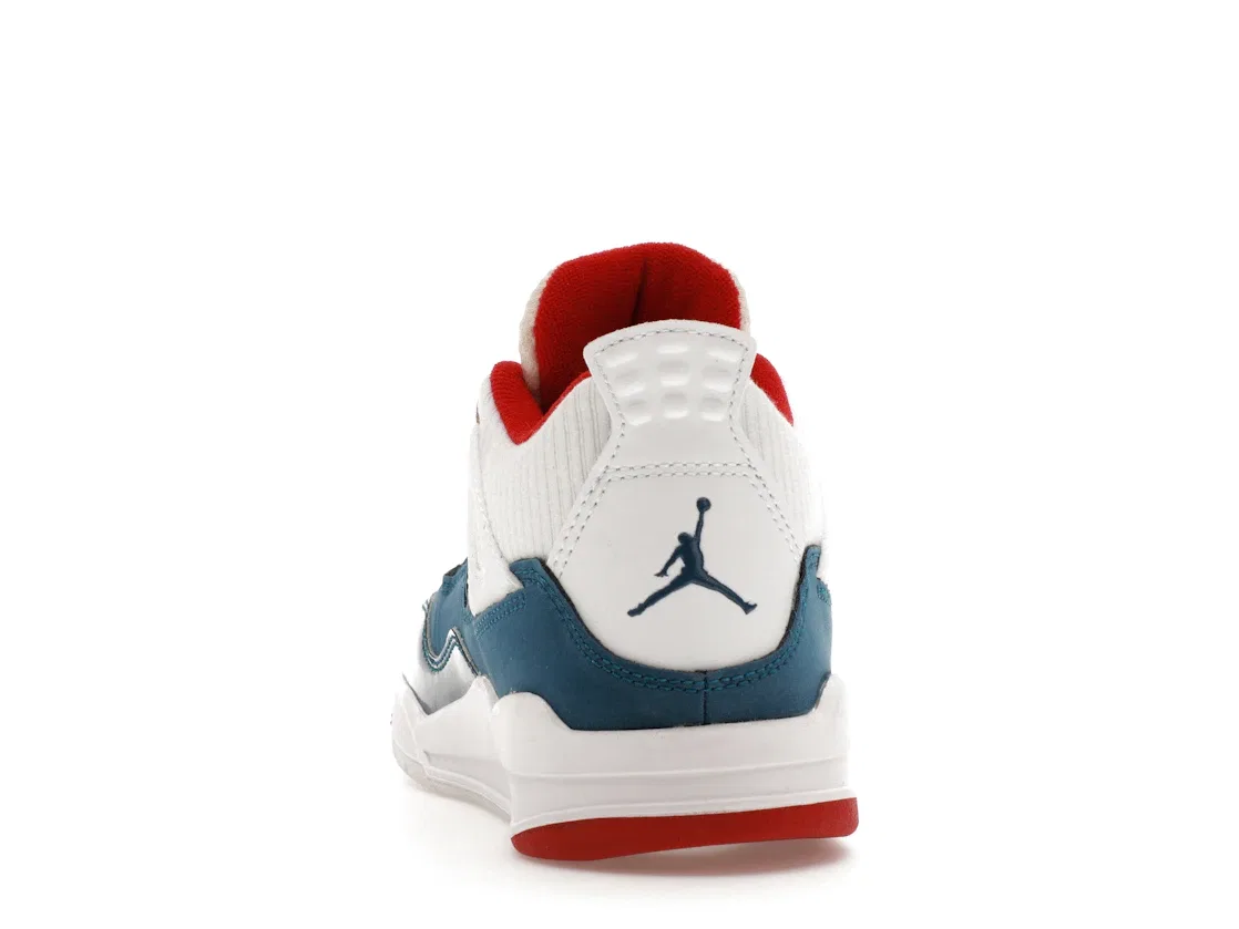 Детские кроссовки с ключевой характеристикой с принтом Jordan 4 Retro Jordan, French Blue/White/Gym Red/Pearl White — фото 4