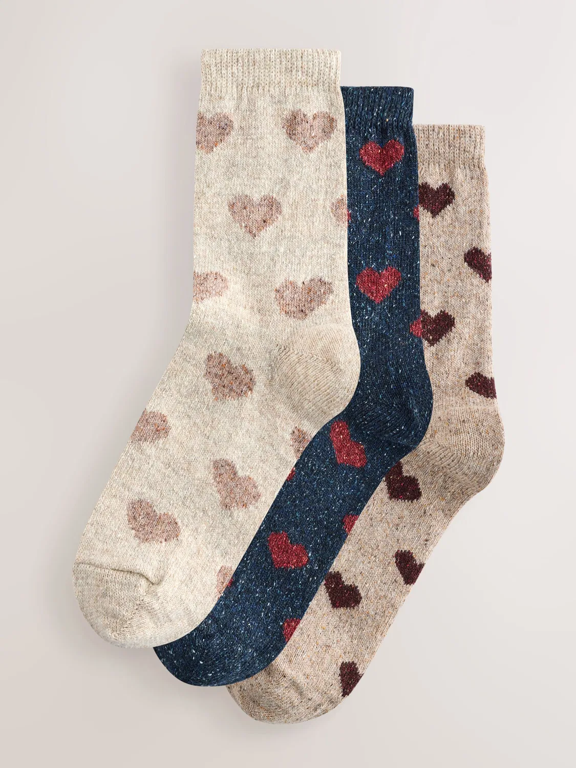 Носки теплые шерстяные с шелком, 3 пары Next, Navy/Berry Hearts