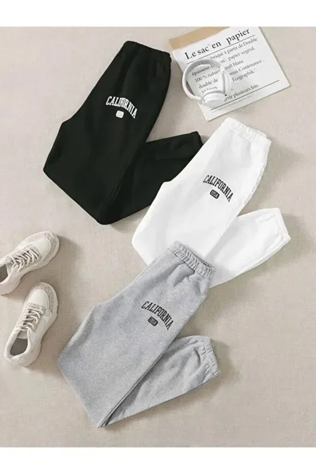 Детские спортивные штаны для девочек с принтом 3-шт Sportswear Machetta, Black White Grey — фото 3