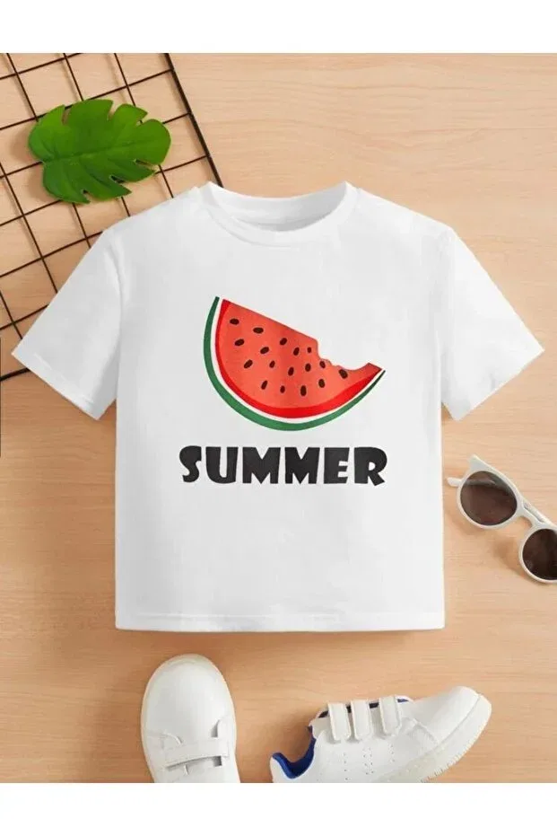 Детская футболка для девочек с принтом White Summer Watermelon Printed Morning Kids, White