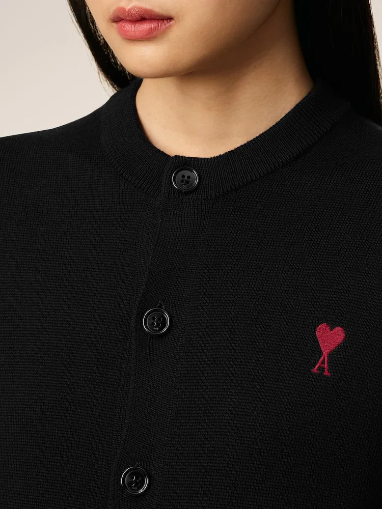 Кардиган с круглым вырезом, Red Heart Logo AMI PARIS, Black — фото 3