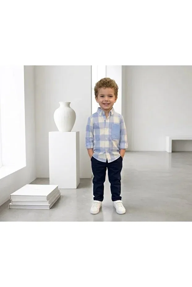 Детская рубашка для мальчиков с длинным рукавом Basics Rüya Kids, Blue