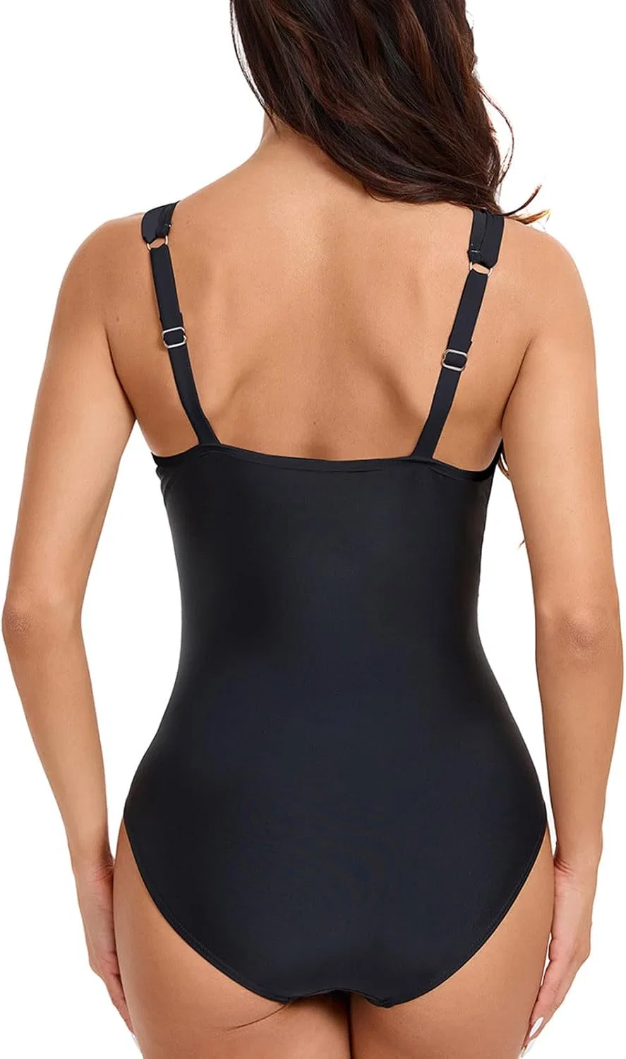 Женский цельнокроеный купальник с панелью из сетки Push up, Black — фото 3