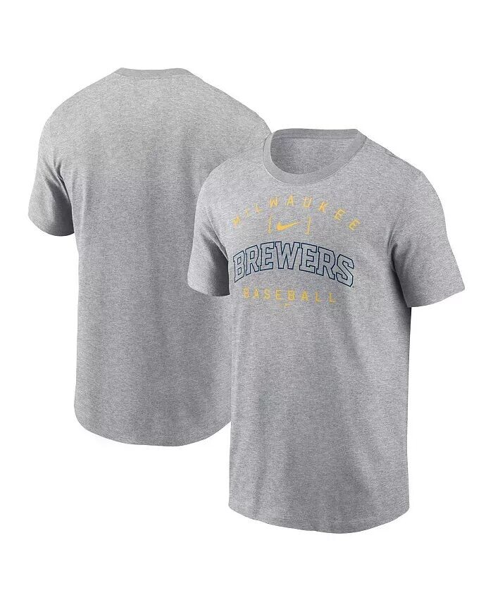 

Мужская футболка Heather Grey Milwaukee Brewers Home Team Athletic Arch Nike, серый