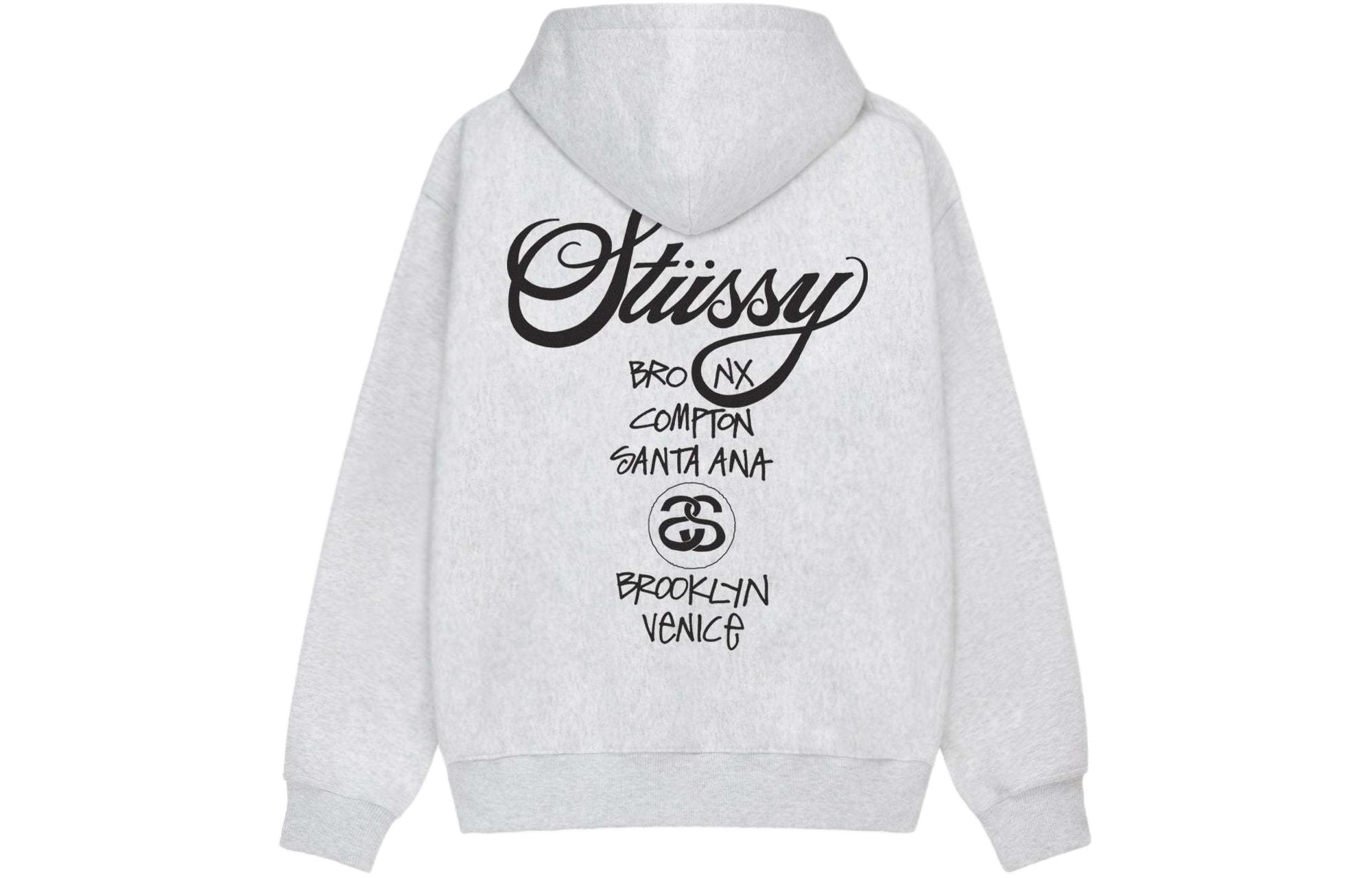 

Футболка с капюшоном на молнии World Tour Stussy, серый меланж