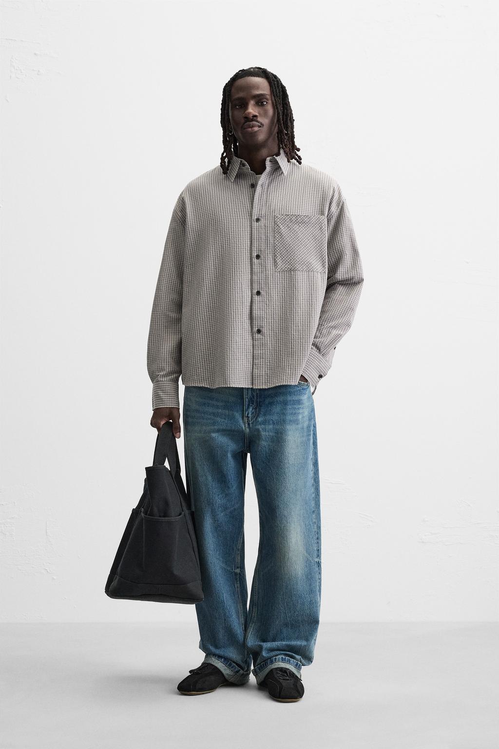 

Рубашка в текстурированную клетку ZARA, розовый