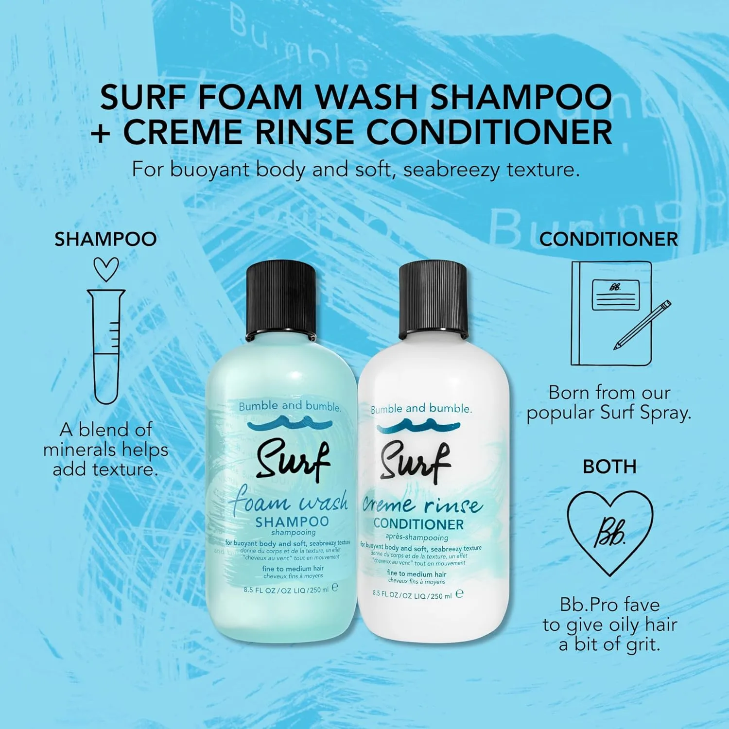 Bumble and bumble. Текстурирующий шампунь Surf Foam Wash | Придает волосам легкую, воздушную текстуру и объем | Для тонких и средних волнистых, прямых волос, 240 мл — фото 4