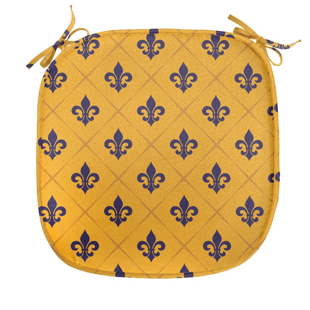 

ABAKUHAUS Fleur De Lis Подушка для обеденного стула Ретро Клетчатая декоративная водонепроницаемая подушка с ремнями для кухонных сидений 40 см x 40 см Календула Фиолетовый, желтый