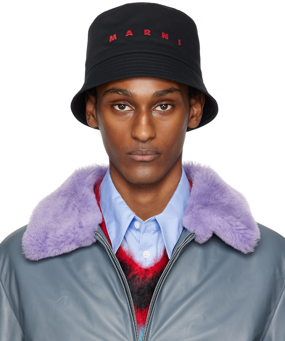 

Панама с вышитым логотипом Marni, черный
