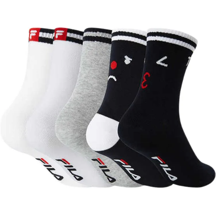 Носки Moderate FILA KIDS, 5 Pcs Set (Legend Blue+Black White+Gray+Fire Red+Ice Cream) — фото 4
