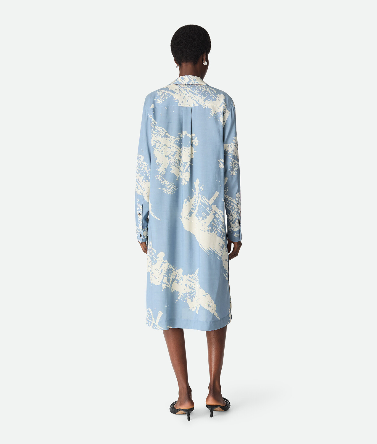 Italian postcard silk dress BOTTEGA VENETA, синий/голубой — фото 3