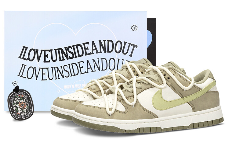 

Кроссовки Nike Dunk Skateboard Shoes Women's Low-Top Beige Green