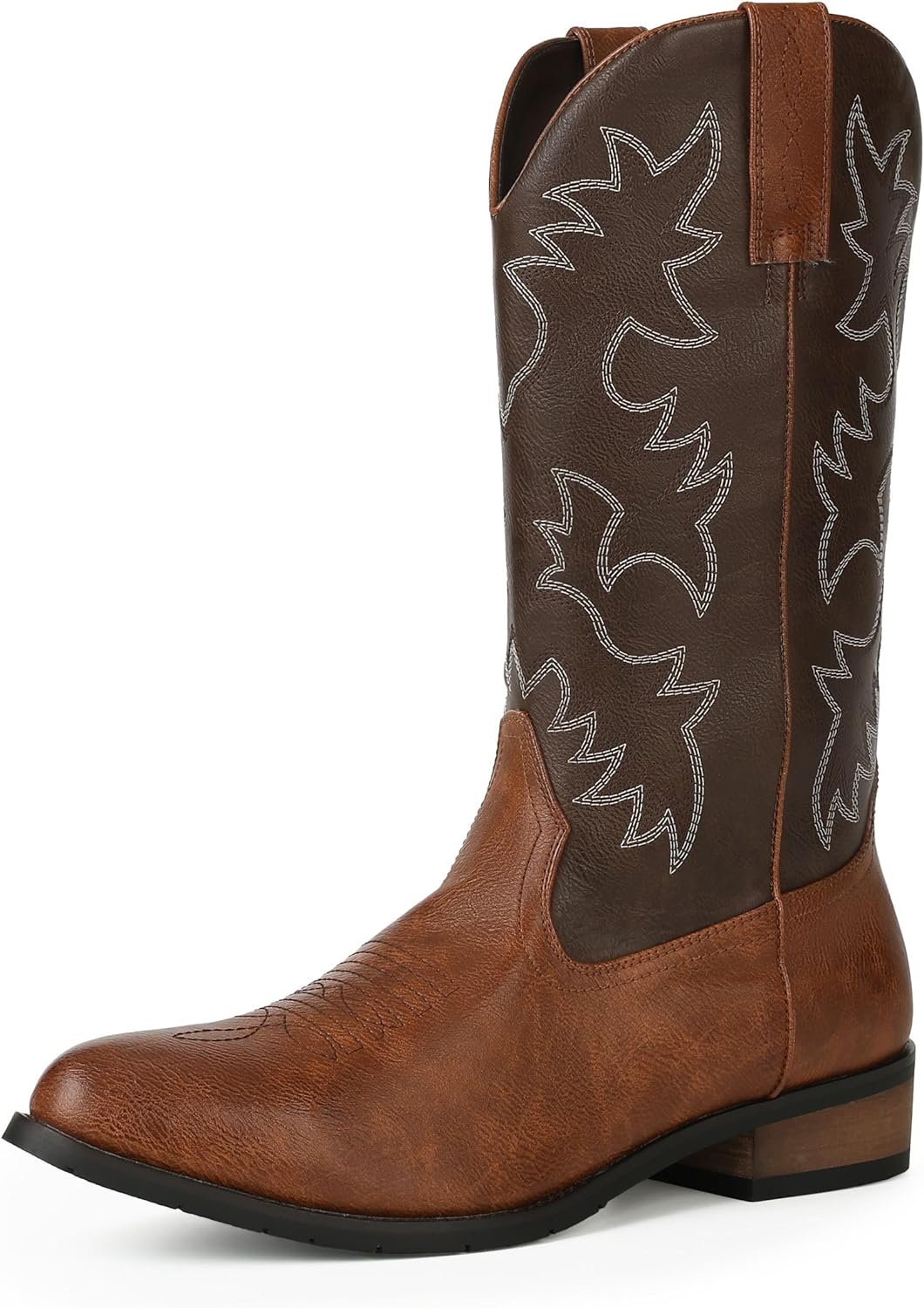 

Мужские ковбойские ботинки femflame с круглым носком, потертые ботинки с вышивкой, западные ботинки, традиционные деревенские ботинки, коричневый