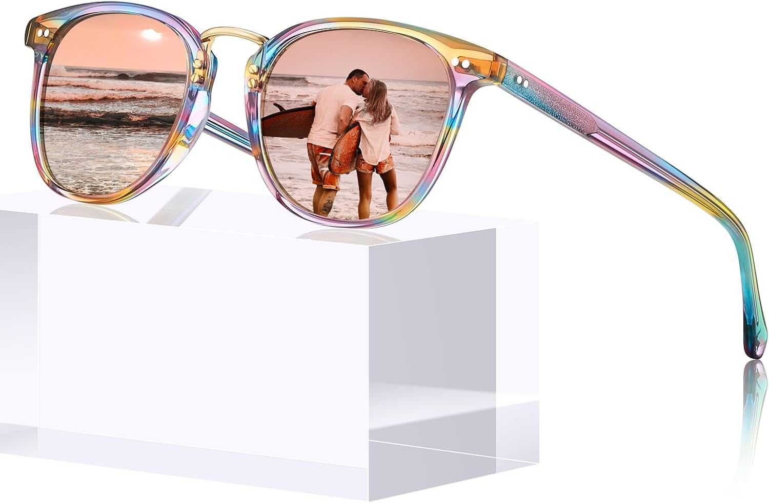 

Солнцезащитные очки CARFIA из ацетата с поляризацией для женщин, защита от УФ-излучения, ретро-стиль, металлическая перемычка, модные солнцезащитные очки для женщин, 6. Iridescent Tortoise Frame Pink Mirror