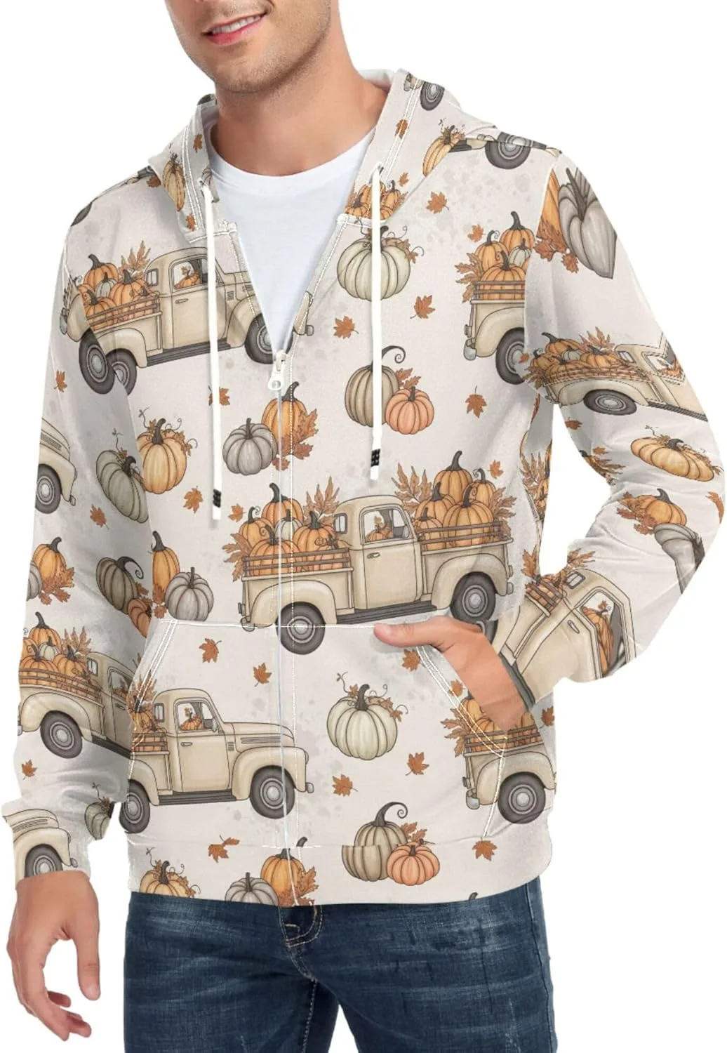 

Мужская толстовка с капюшоном на молнии, с рисунком "Autumn Harvest Truck", длинный рукав, с карманом CUPADA