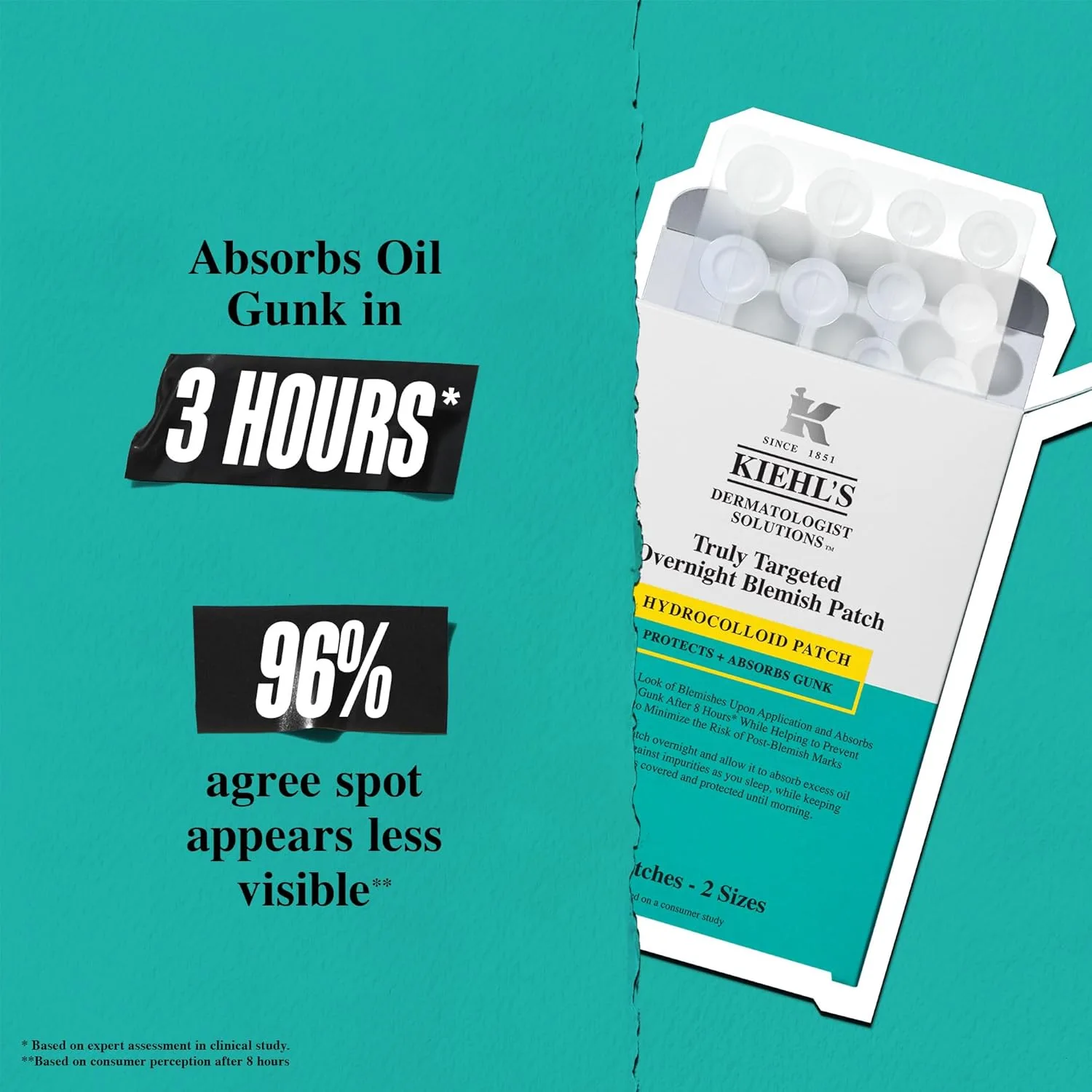 Kiehl's ночные пластыри от прыщей - невидимые гидроколлоидные патчи для точечного лечения, впитывают излишки кожного сала и загрязнения, уменьшают белые и черные точки, акне (22 шт) — фото 2