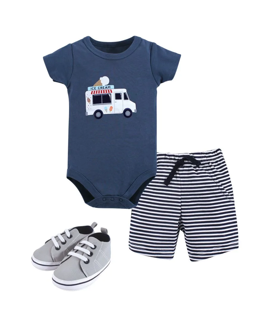 Хлопковый боди, шорты и комплект обуви Hudson Baby, ice кремовый truck