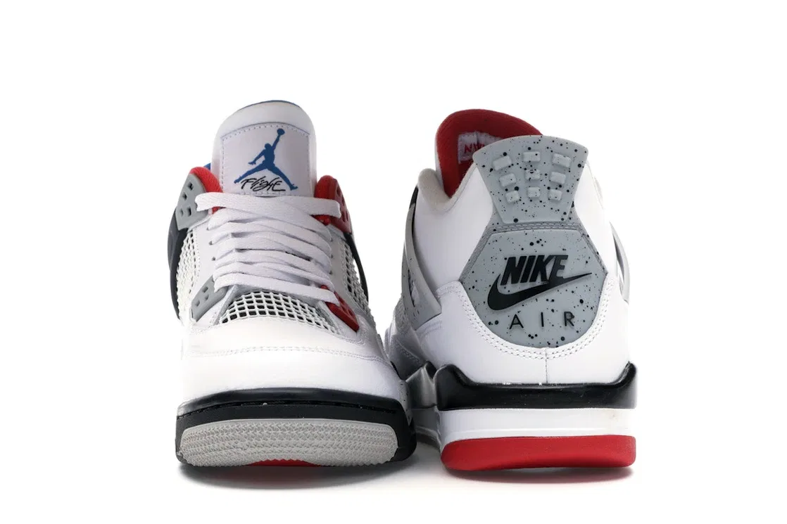 Детские кроссовки Lifestyle с дышащей сеткой Jordan 4 Retro, White/Military Blue-Fire Red-Black-Cement Grey — фото 4