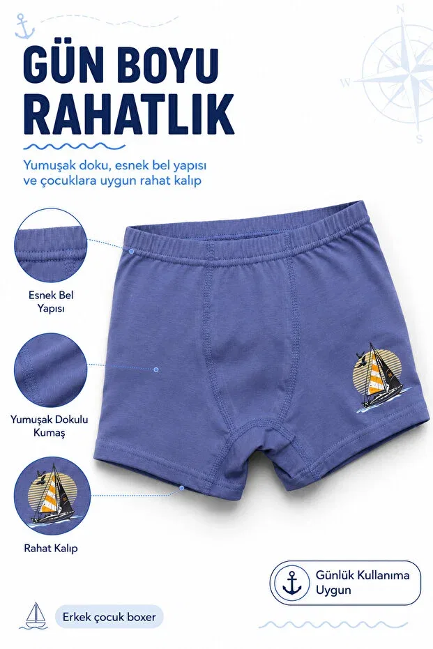 Детские трусы-боксеры для мальчиков с принтом Mini Sailor Belinoplus, Indigo — фото 3