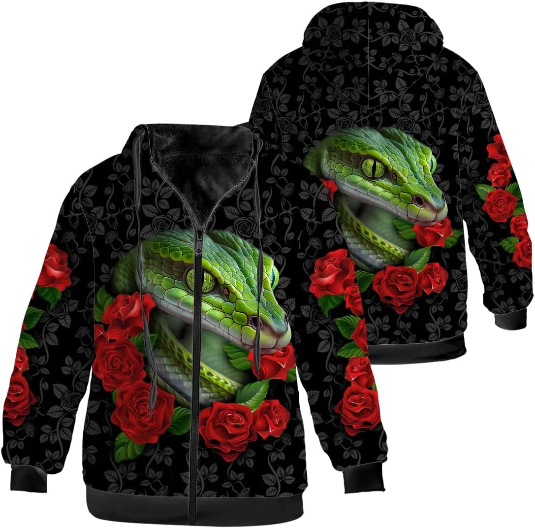 Мужская флисовая куртка с принтом, 3203 Roses Snake — фото 3