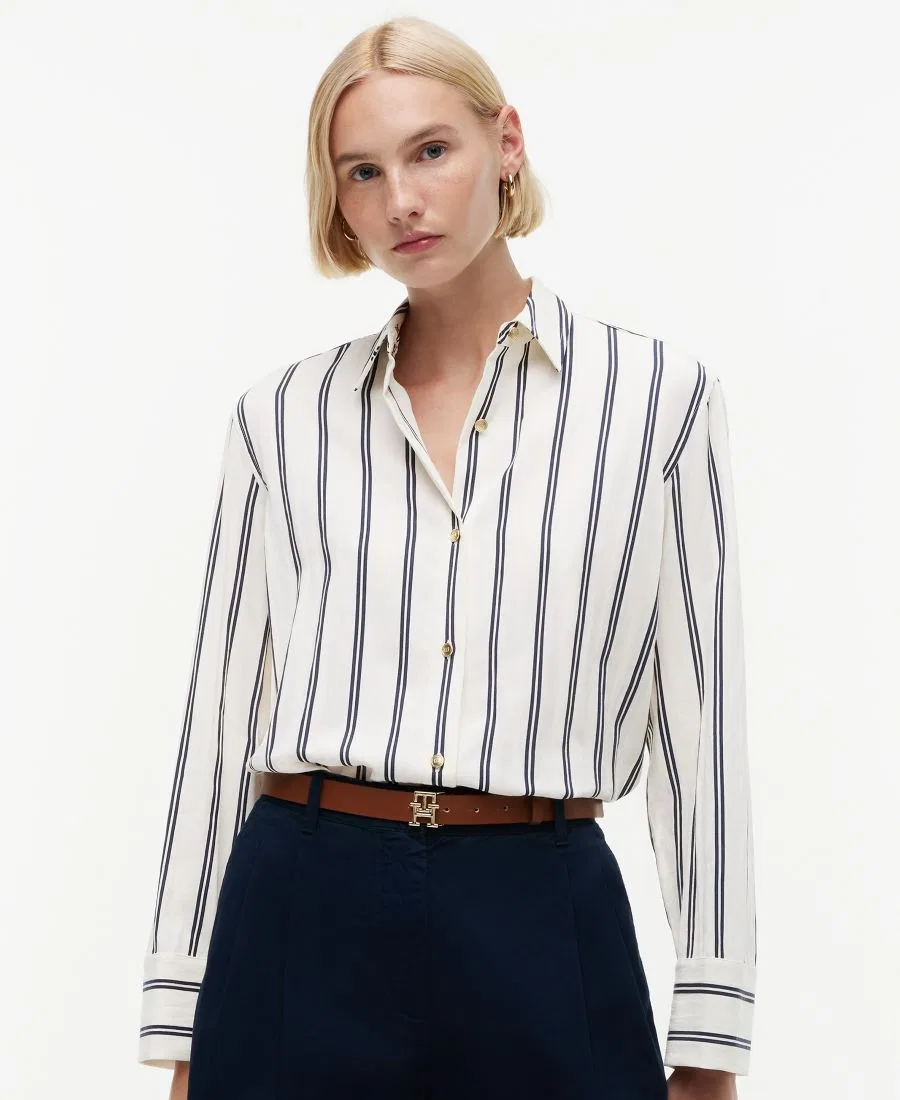 Женская рубашка из льна с морским принтом, с длинным рукавом Tommy Hilfiger, Dune Calico Navy Stripe