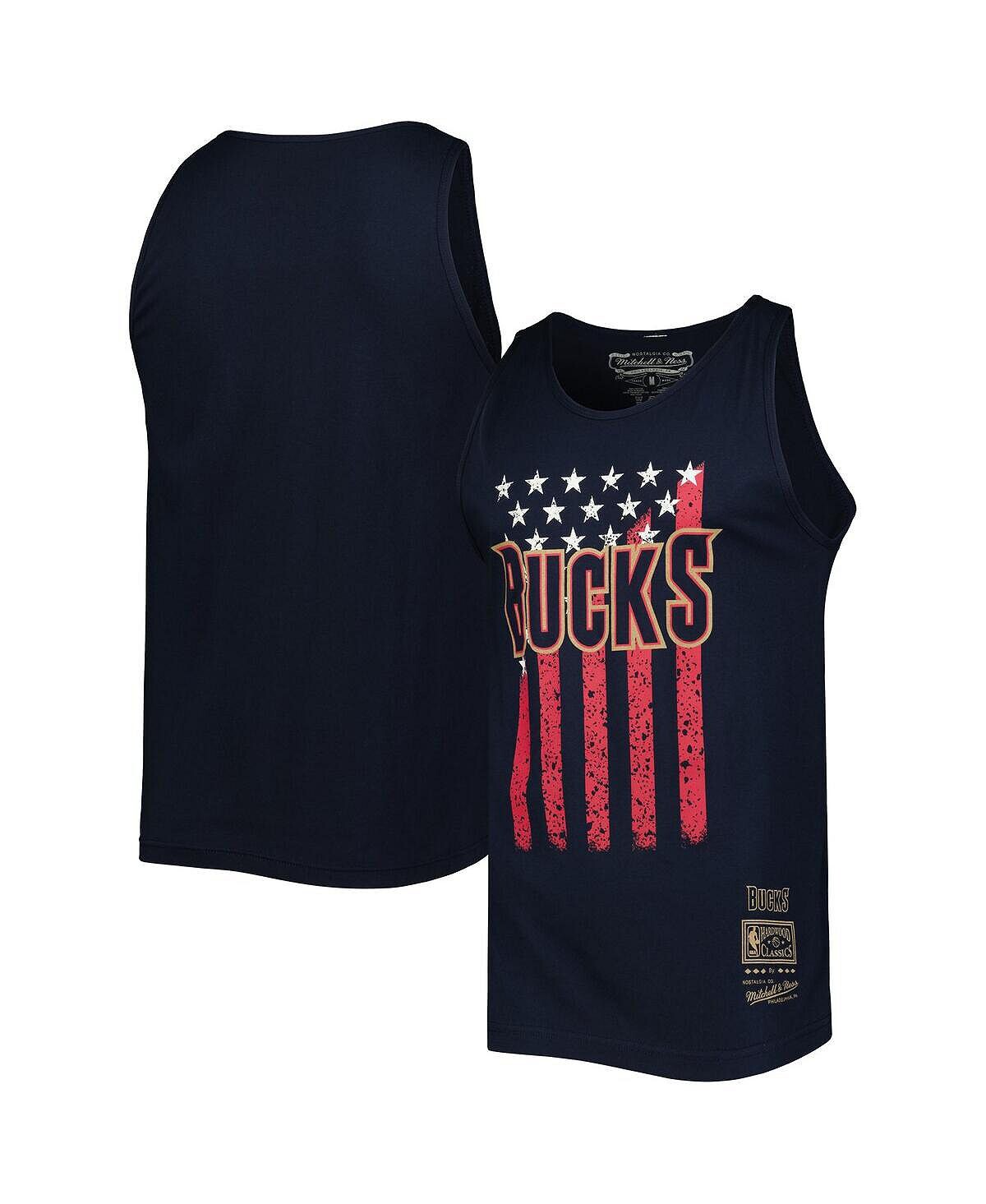 

Мужская темно-синяя майка milwaukee bucks hardwood classics americana со звездами и полосками Mitchell & Ness, синий