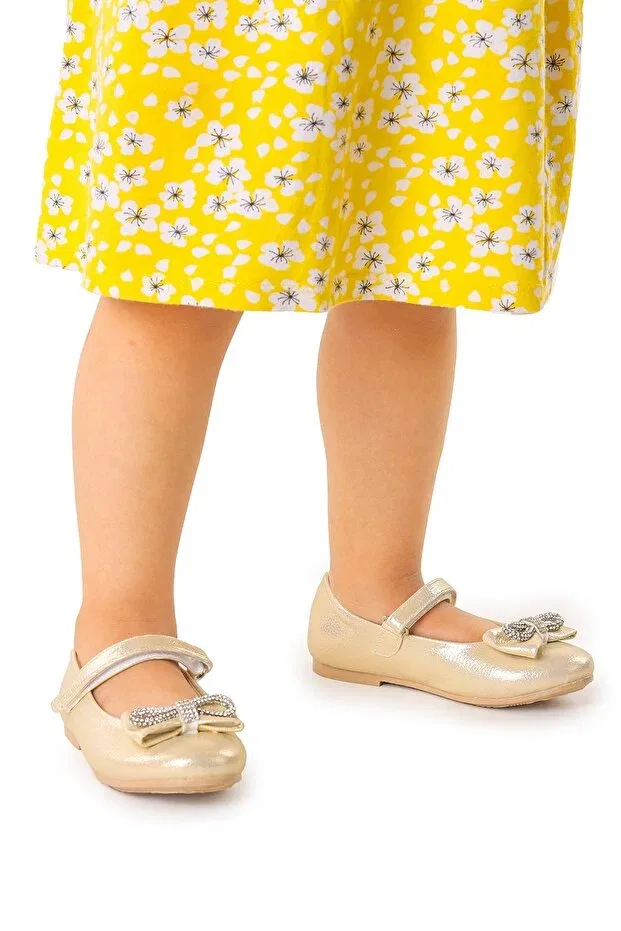 Детские балетки с бантом на липучке Basics Kiko Kids, Gold
