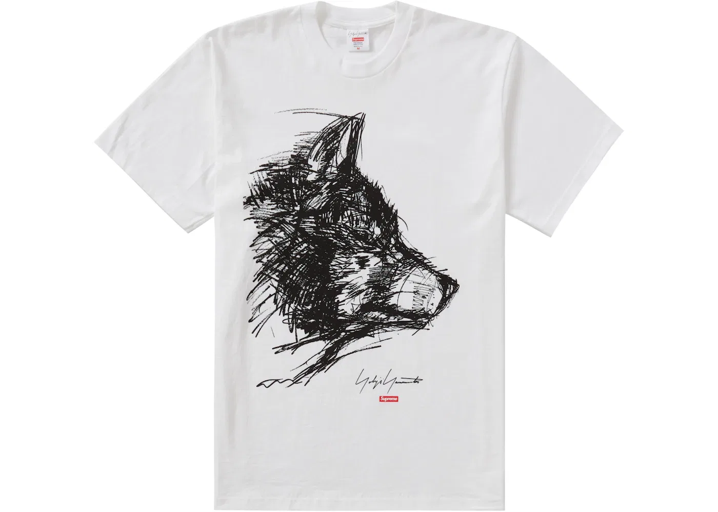 Мужская футболка с принтом Supreme Yohji Yamamoto Scribble Wolf Tee, White