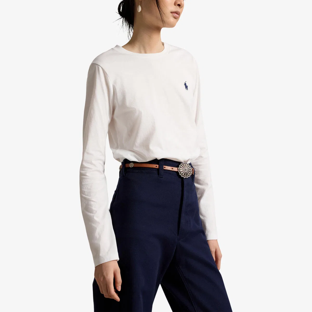 Хлопковая футболка с длинными рукавами и вышитым логотипом Polo Ralph Lauren, белый — фото 3