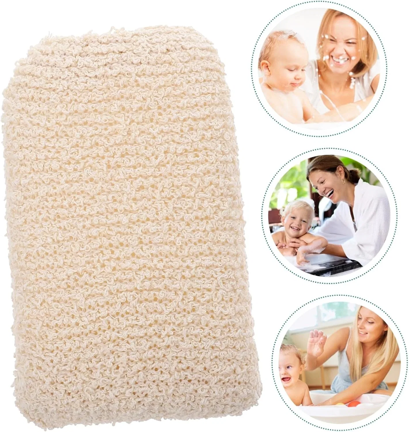 Мочалка для душа из хлопка и льна, 4 шт, SHERCHPRY, 15x10x4 см, Beige — фото 3