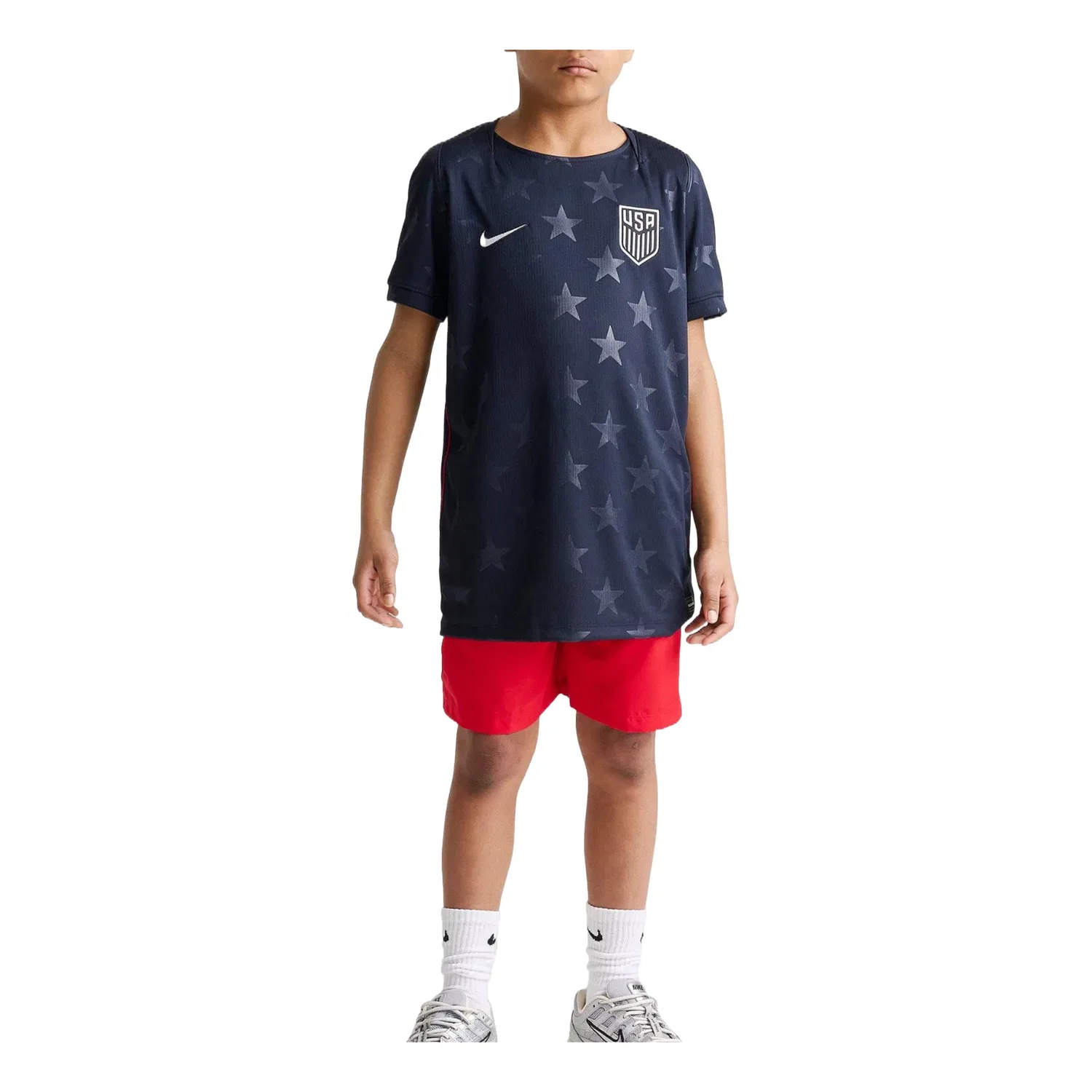 Детская футболка-джерси Nike USMNT 2026 Stadium Away Dri-FIT Dark Obsidian University Red Pure Platinum, черный