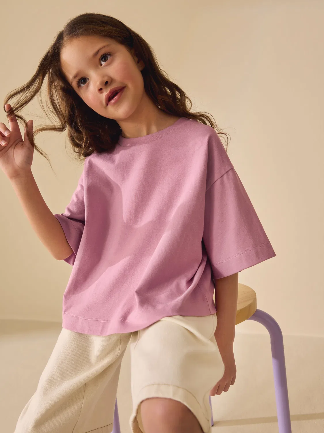 Футболка оверсайз бокс кроп, модель Pink Oversized Boxy T-Shirt Next, розовый — фото 4