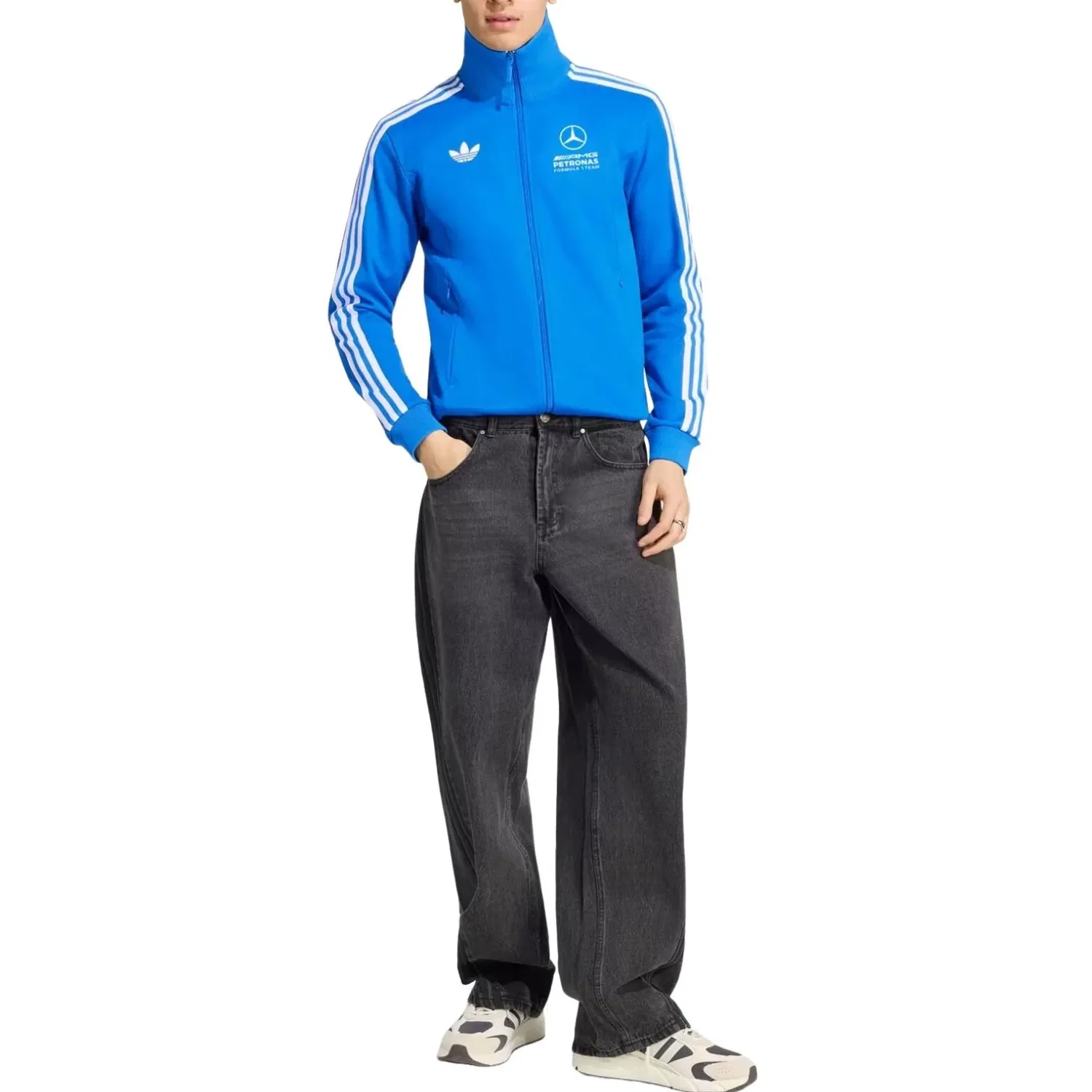 Мужская ветровка Adidas x Mercedes AMG Petronas Formula 1 Team Blue Wonder Track Jacket, синий — фото 2