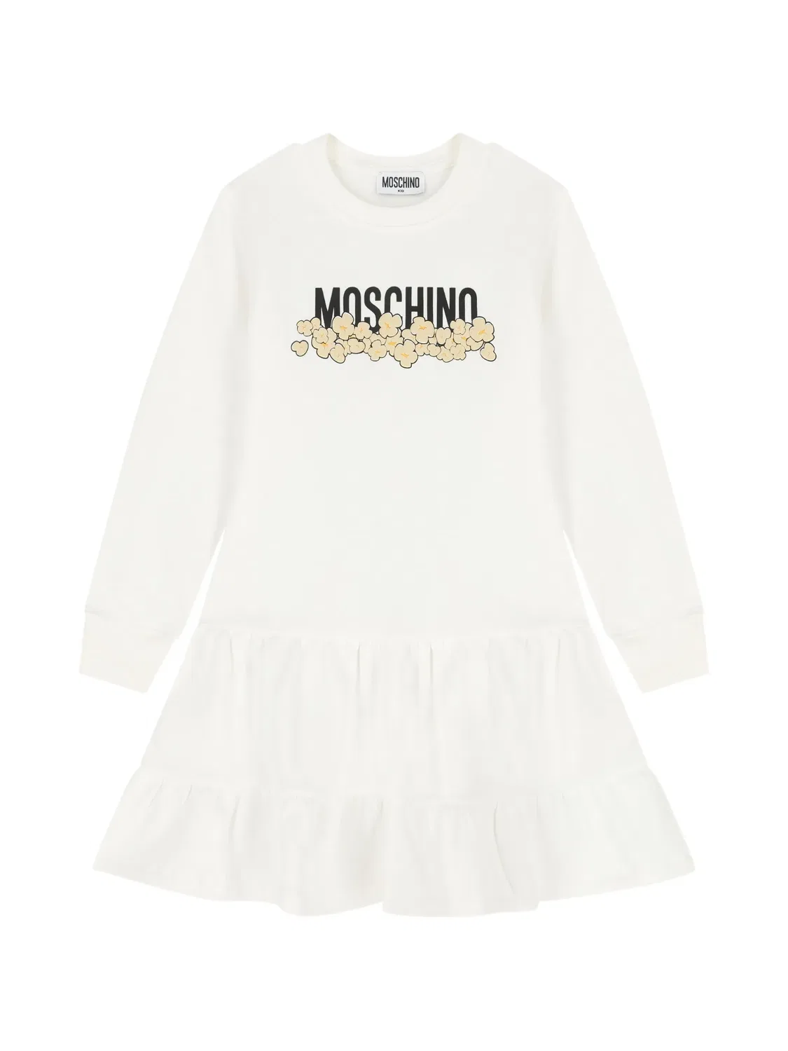 Ярусное платье с логотипом Moschino Kids, белый