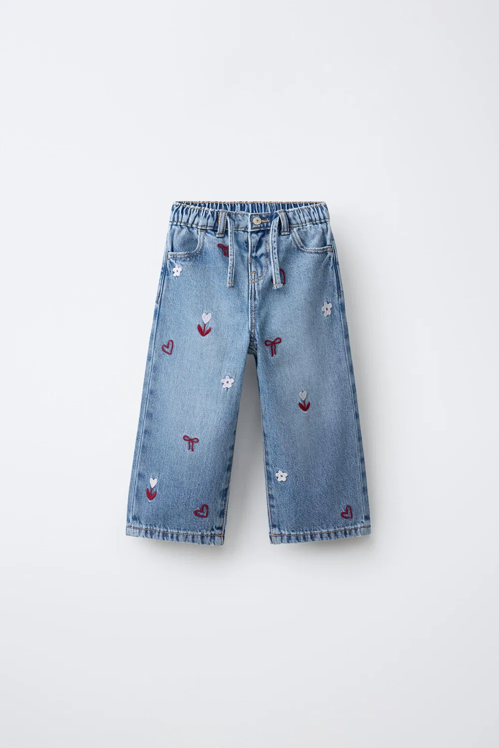 Вышитые свободные джинсы с широкими штанинами ZARA, Light blue