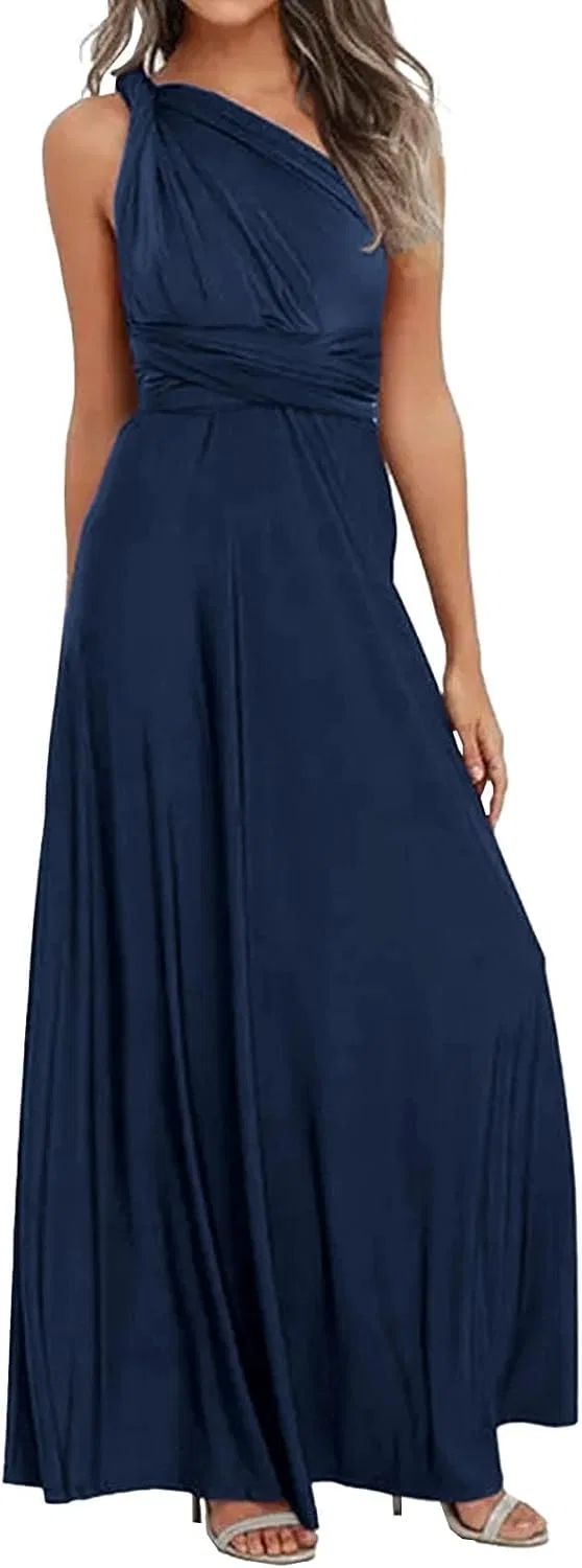 Женское длинное платье-запах с воротником-стойкой Generic, Navy Blue — фото 2