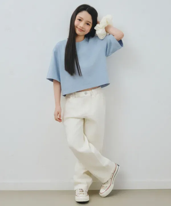 Футболка с коротким рукавом Relaxed Crop, Musinsa Standard Kids, сине-серый