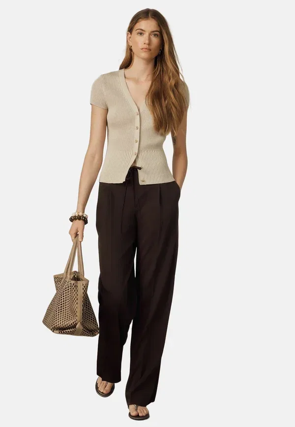 Брюки с завязками на талии Petite fit - tie waist wide leg trousers Next, chocolate brown, коричневый/шоколадный