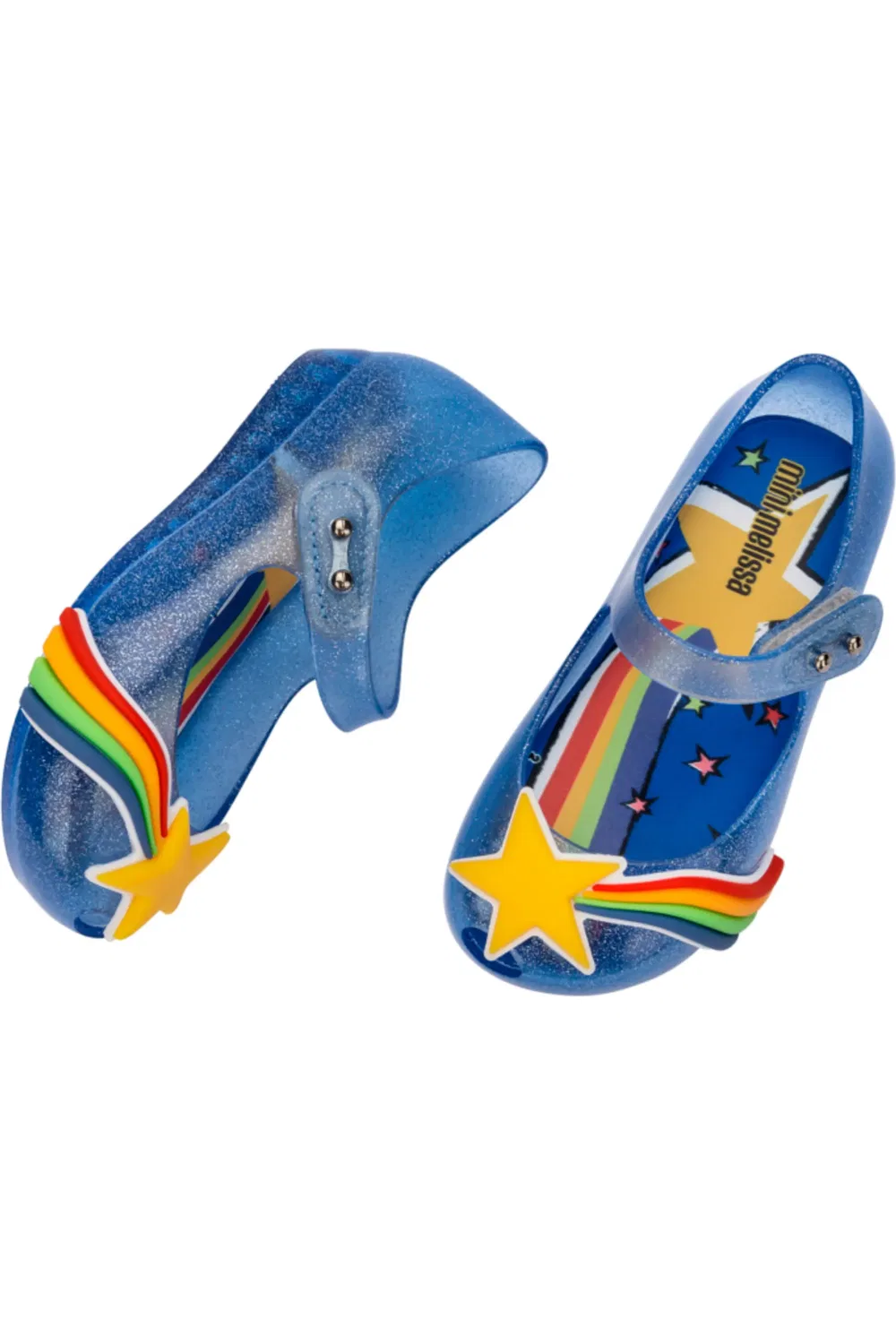 Детские туфли Мэри Джейн с регулируемым ремешком Ultragirl Colors Mini Melissa, Blue Glitter/Yellow — фото 3
