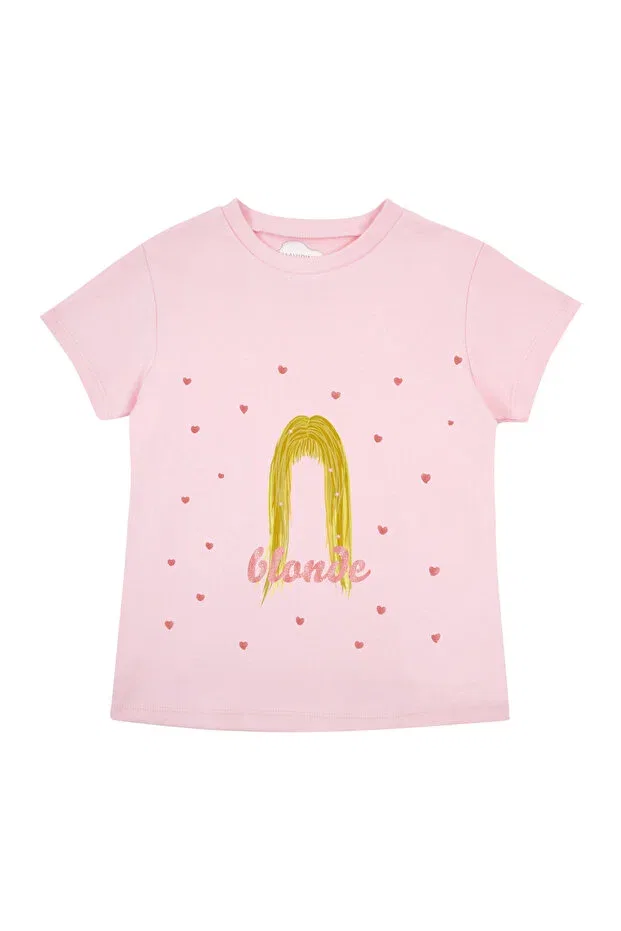 Детская футболка для девочек хлопковая с принтом Blonde Printed Bubuga, Pink