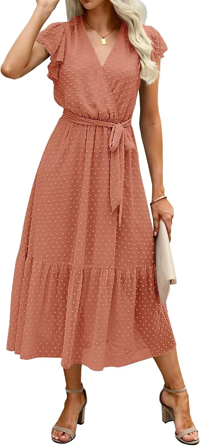 Женское летнее платье с воланами, Casual, Orange