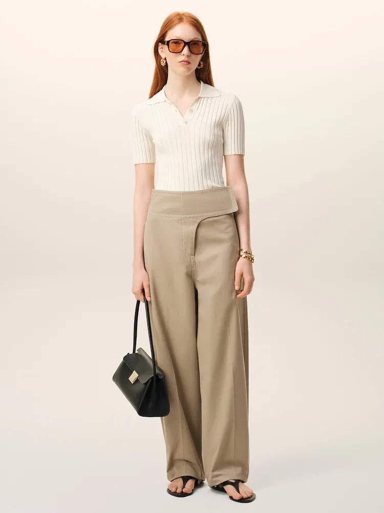 Брюки широкие с поясом AMI PARIS, Beige Taupe