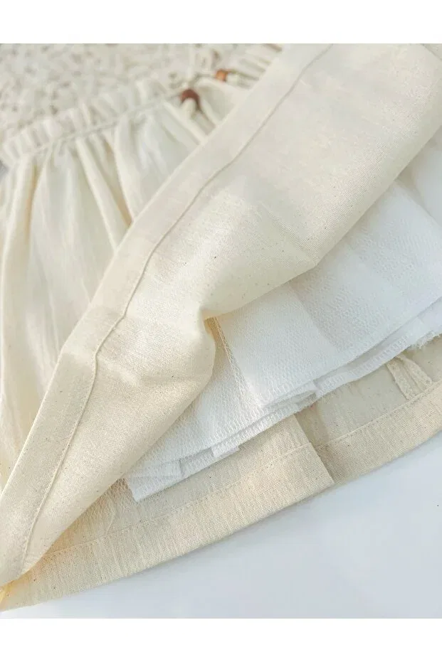 Детское платье для девочек кружевное с длинным рукавом Colored Baby, Beige — фото 4