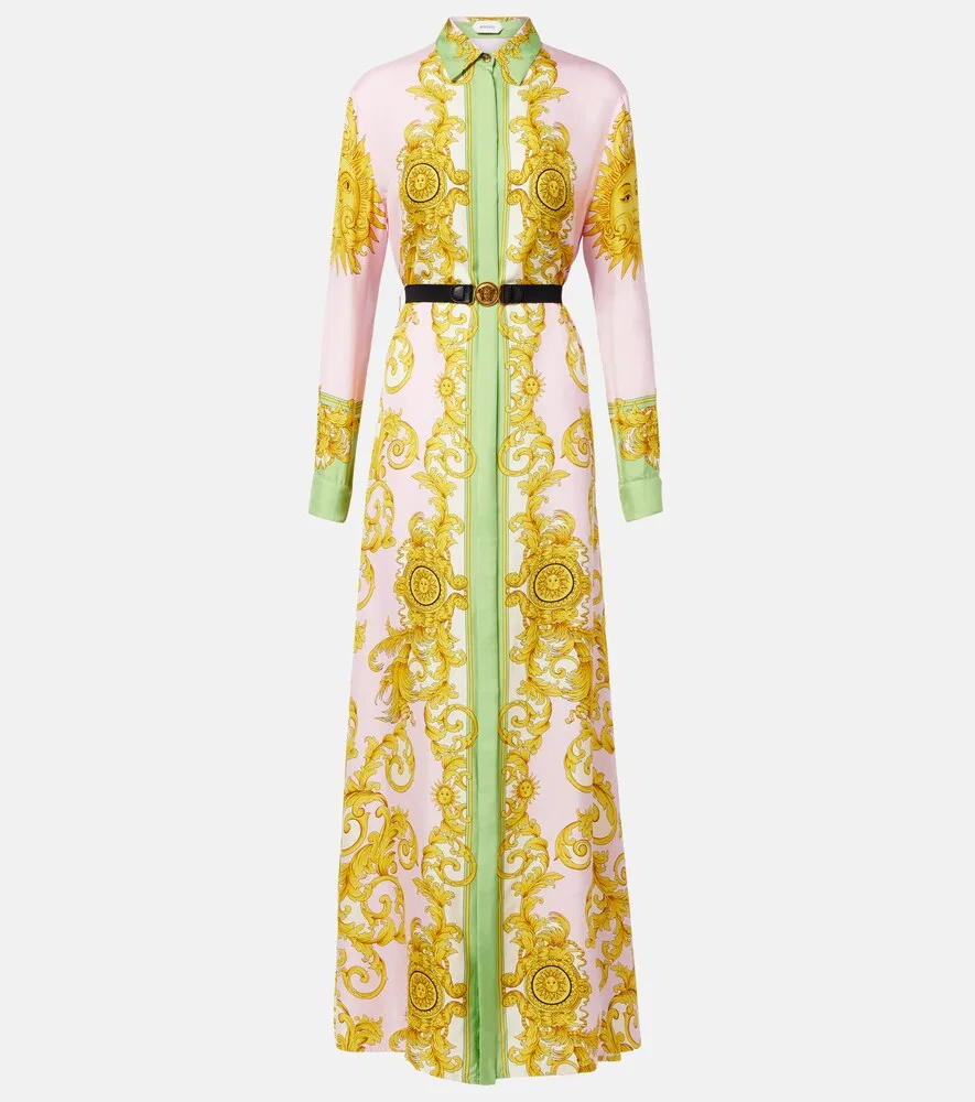 Платье-рубашка из набивного шелкового твила Versace, мультиколор