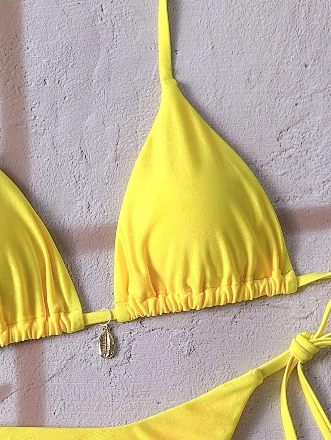 Женский бикини-сет с завязками на спине и высокой талией, Yellow — фото 3