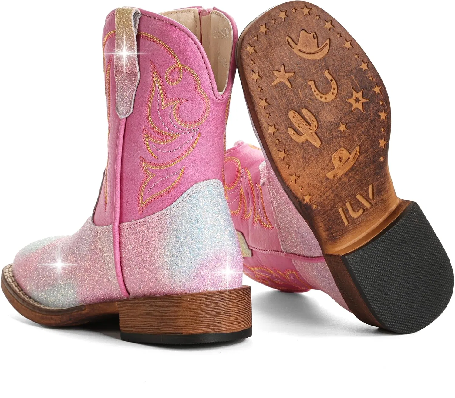 Детские сапоги для девочек с квадратным носком Cowgirl Boots IUV KIDS, Pink Glitter Ombre — фото 4