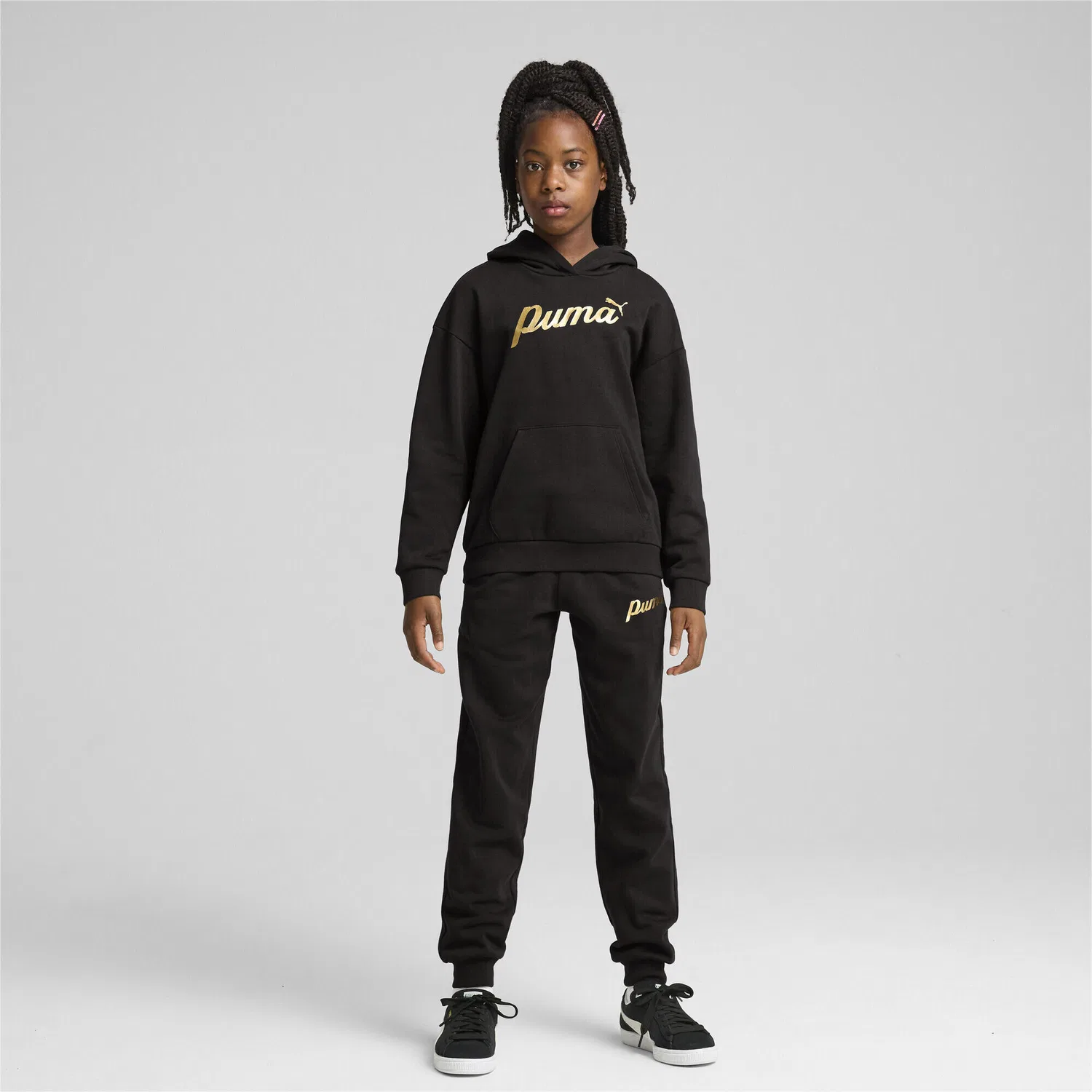 Детское худи с длинным рукавом ESS+ SCRIPT Puma, Schwarz Gold — фото 3