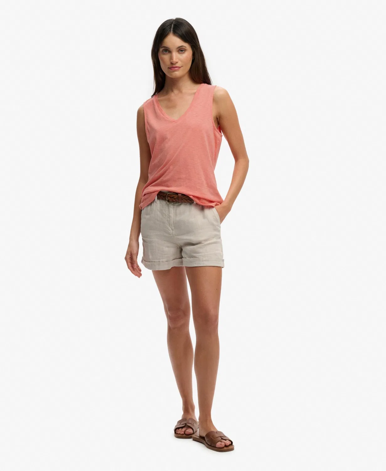 Женская футболка с V-образным вырезом без рукавов Superdry, Peach Amber Pink — фото 4